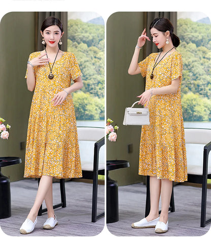 Nuovo Vestito Delle Donne di Estate Vestito Estivo 2024 Casual abito a maniche corte Abiti Femminili O-Collo Robe Abiti della Boemia di Grandi Dimensioni