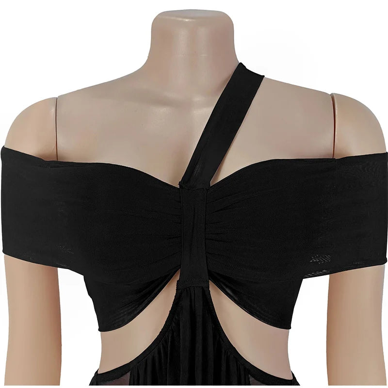 Abito lungo da spiaggia sexy da donna scava fuori senza schienale piega una linea abiti femminili 2025 moda estiva chic abiti a vita alta solidi