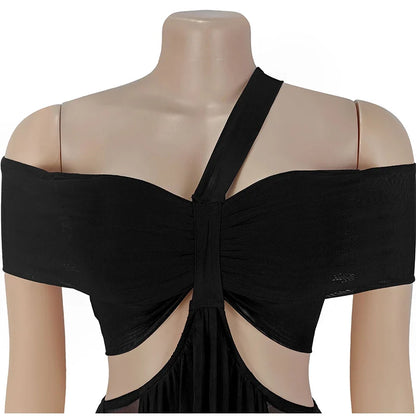 Abito lungo da spiaggia sexy da donna scava fuori senza schienale piega una linea abiti femminili 2025 moda estiva chic abiti a vita alta solidi