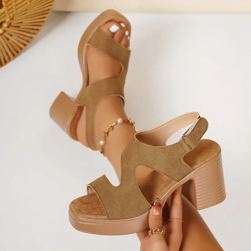 Sandali Estivi Donna con Tacco Alto 2026, Scarpe Gladiator con Plateau e Tacco Grosso a Punta Aperta con Fibbia, Calzature Femminili alla Moda