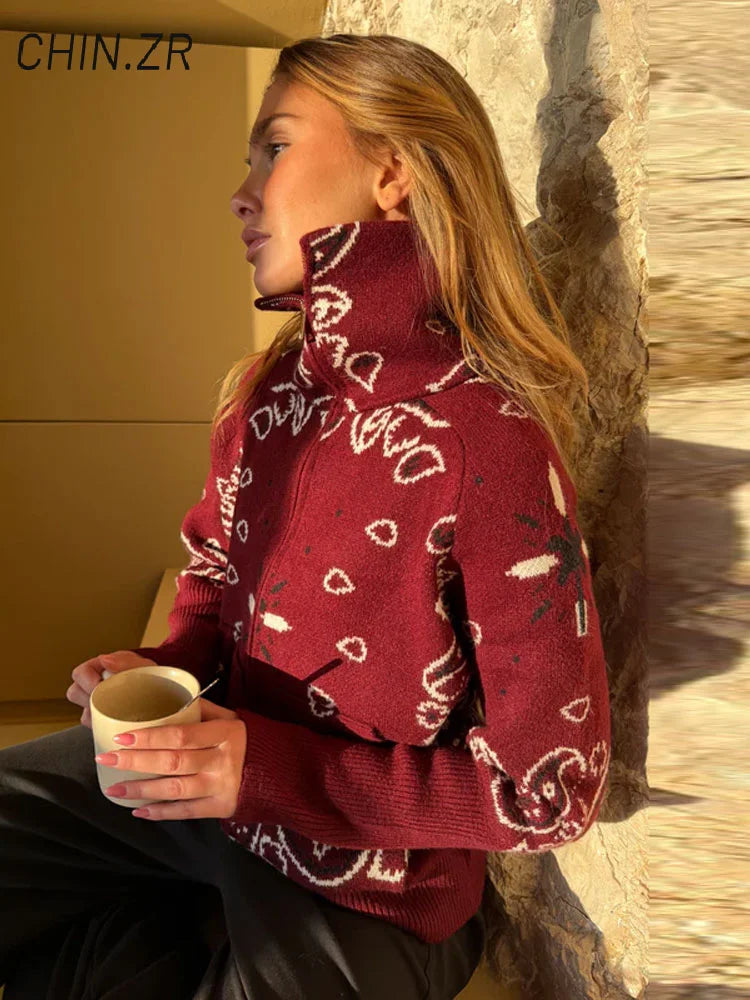 Street Knit Jacquard Colletto alla coreana Cardigan Cerniera Manica intera Maglione grigio femminile 2026 Primavera Lady Fashion Maglieria accogliente Nuovo