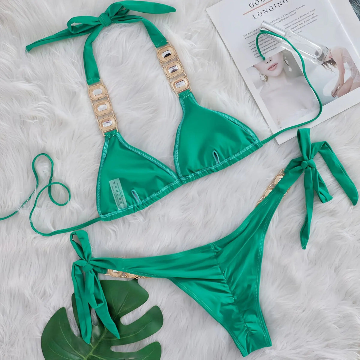 2025 Costume da bagno da donna in 2 pezzi con stringhe di strass e bikini sexy da spiaggia