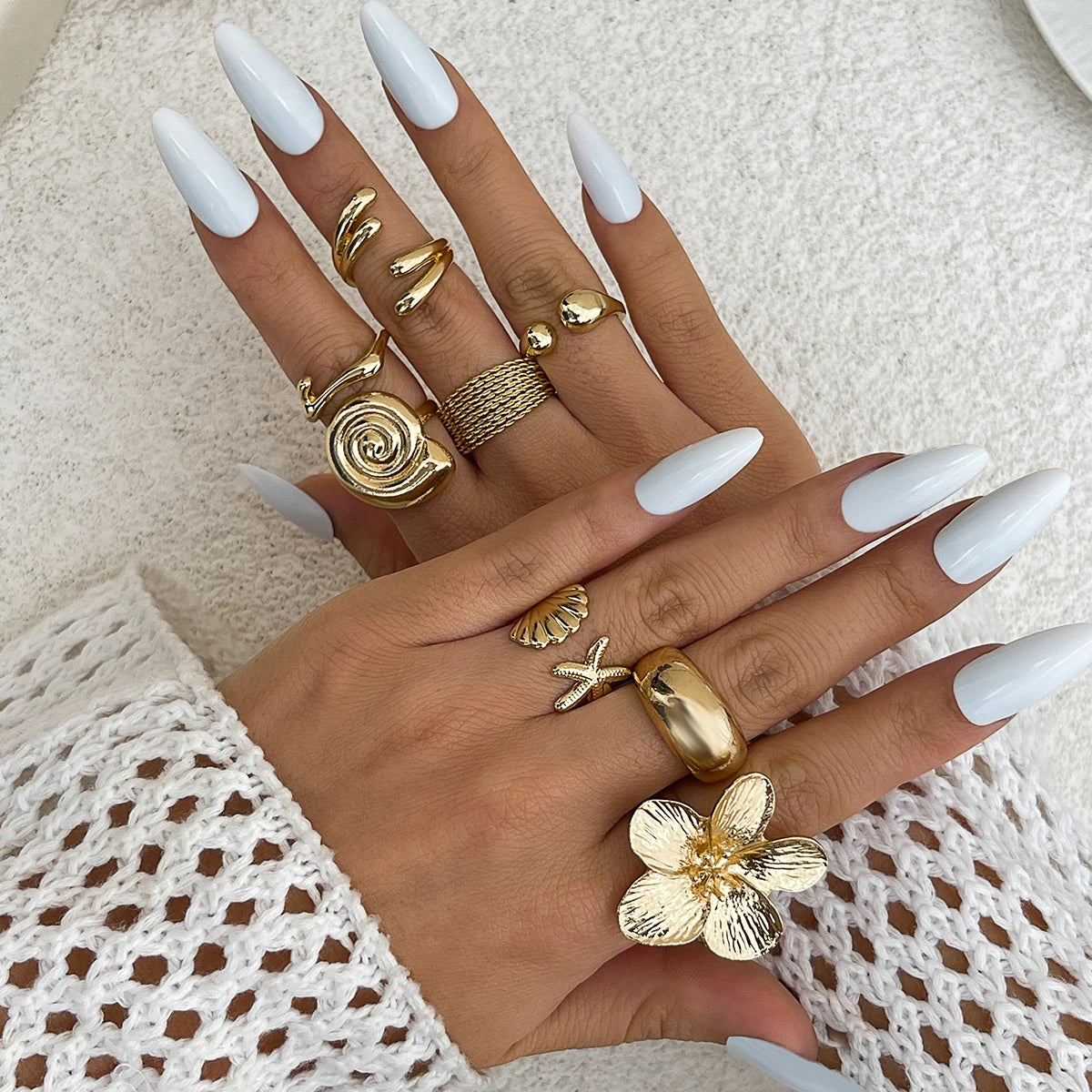 Ingemark 8 Pz/set Vintage Metallo Petalo Fiore Goccia D'acqua Anelli Aperti per Le Donne di Tendenza 2025 Goth Anello Geometrico Regalo Dei Monili Quotidiani