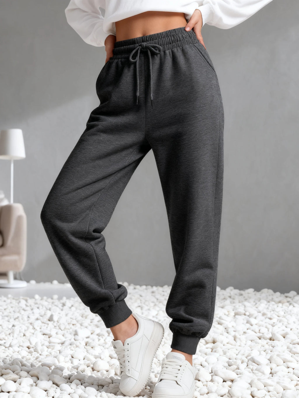 Pantaloni Jogger Invernali da Donna, Pantaloni Sportivi con Tasche, Pantaloni Larghi in Pile, Pantaloni Casual con Vita Elastica, Abbigliamento Sportivo Femminile