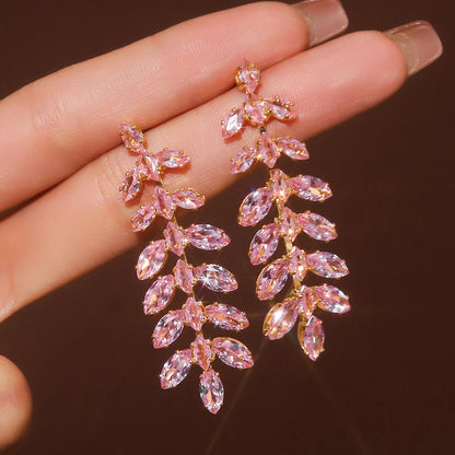 2 orecchini a forma di foglia di diamante con nappa lunga alla moda e di fascia alta per accessori per abiti da banchetto da donna