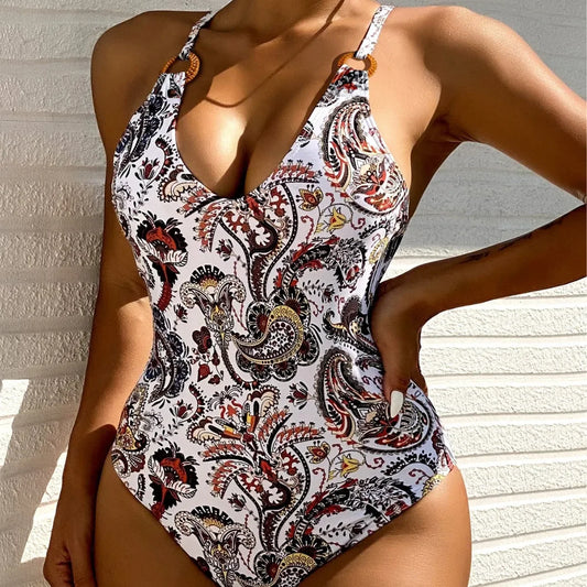 2025 New Sexy Printed Cross Slimming One-Piece Swimsuit Women's Bikini Swimwear Integrated Design for Active Lifestyle