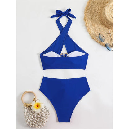 Bikini a vita alta con cut-out e allacciatura al collo da donna 2026 - Set due pezzi imbottito V6256