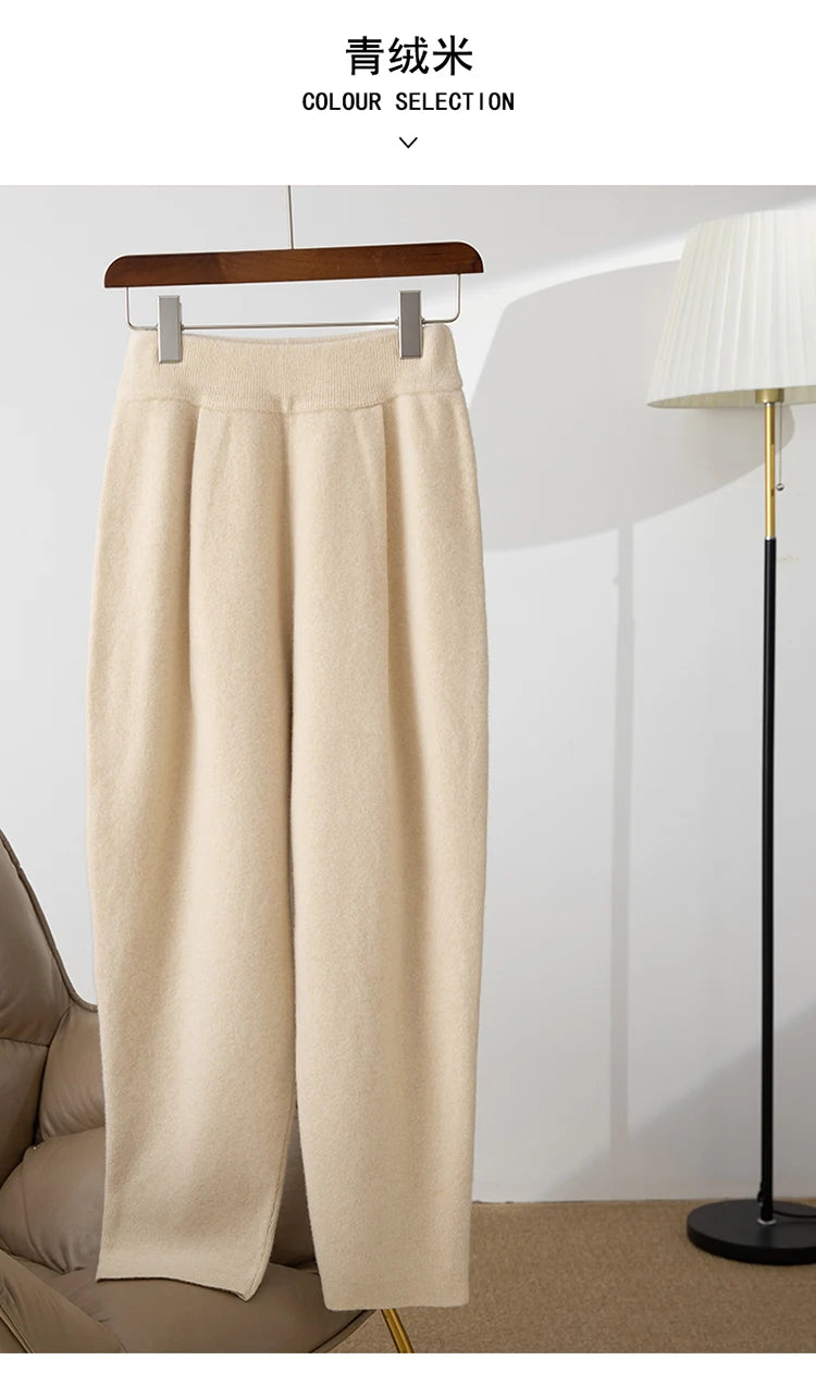 Pantaloni Harem da Donna Autunno Inverno, Caldi e Imbottiti, 100% Lana Merino, Jeans Capri a Vita Alta in Maglia, Pantaloni Slim Fit