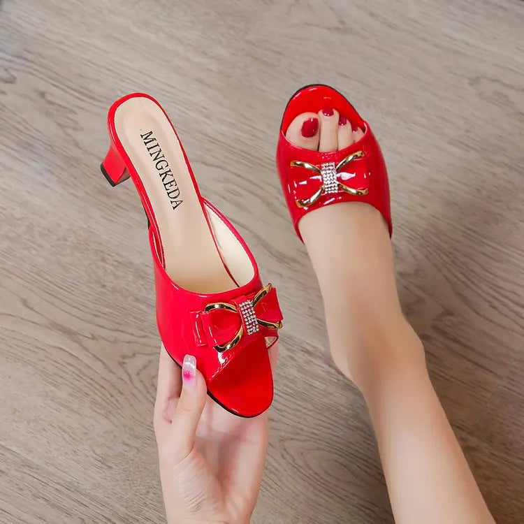 Nuovi Sandali Estivi da Donna, Ciabatte con Punta Aperta, Ciabatte con Fiocco di Strass, Scarpe Sexy con Punta Aperta, Taglia Grande 42