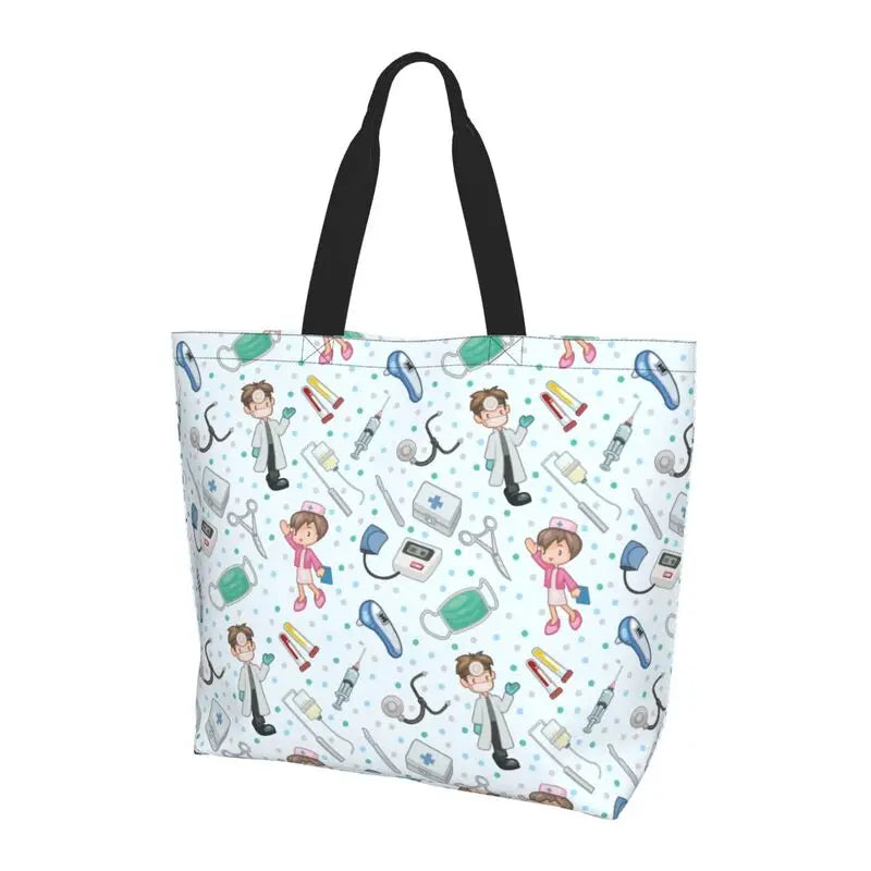 Personalizzato Enfermera En Apuros Dottore Infermiera Medica Borsa a tracolla Tote Bag di grande capacità Borse per le donne Borse per la spesa