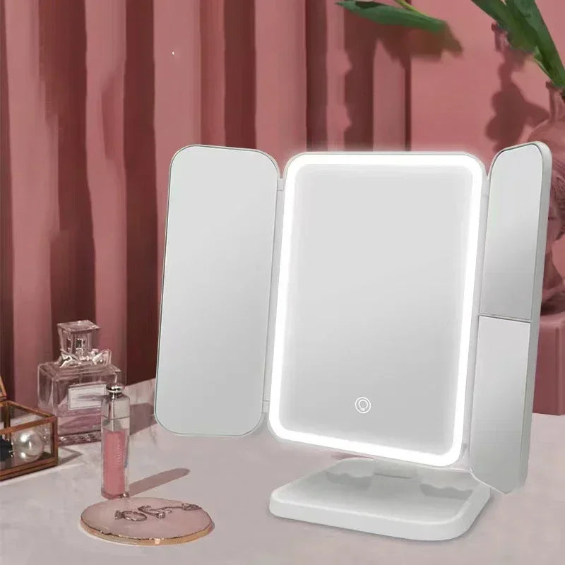 Specchio per trucco a tre ante Luci a LED Specchio per dormitorio La bellezza illumina la tua luce di riempimento con lo specchio per trucco complementare intelligente Tri