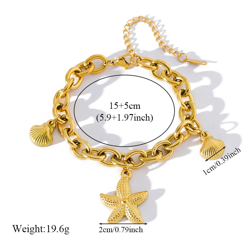EILIECK Bracciale con ciondolo stella marina luna stella color oro in acciaio inossidabile 316L per le donne Nuovo regalo di gioielli con catena da polso alla moda