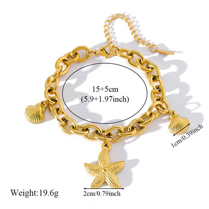 EILIECK Bracciale con ciondolo stella marina luna stella color oro in acciaio inossidabile 316L per le donne Nuovo regalo di gioielli con catena da polso alla moda
