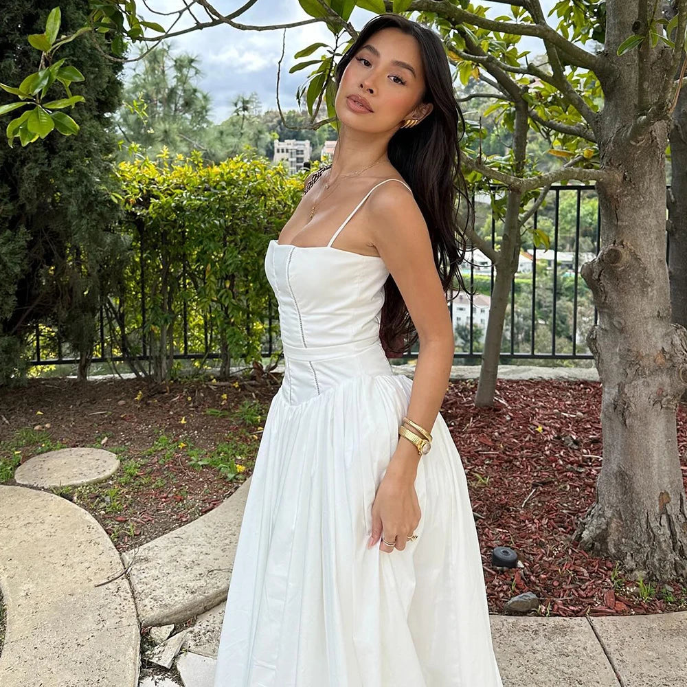 Mingmingxi Abiti eleganti estivi per le donne 2024 Nuovi arrivi Abiti da festa lunghi bianchi Scava fuori l'abbigliamento femminile svasato