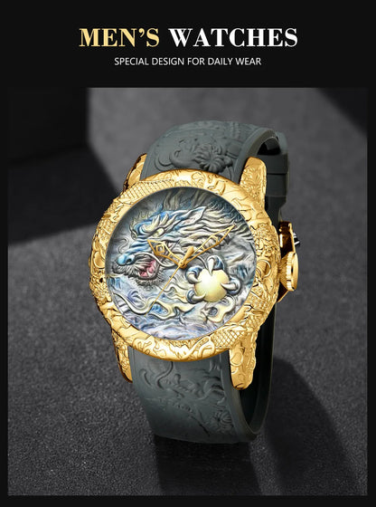 BIDEN impermeabile sport uomo orologi Dragon Design orologio al quarzo per uomo cinturino in Silicone orologio da polso orologio maschile Relogio Masculino