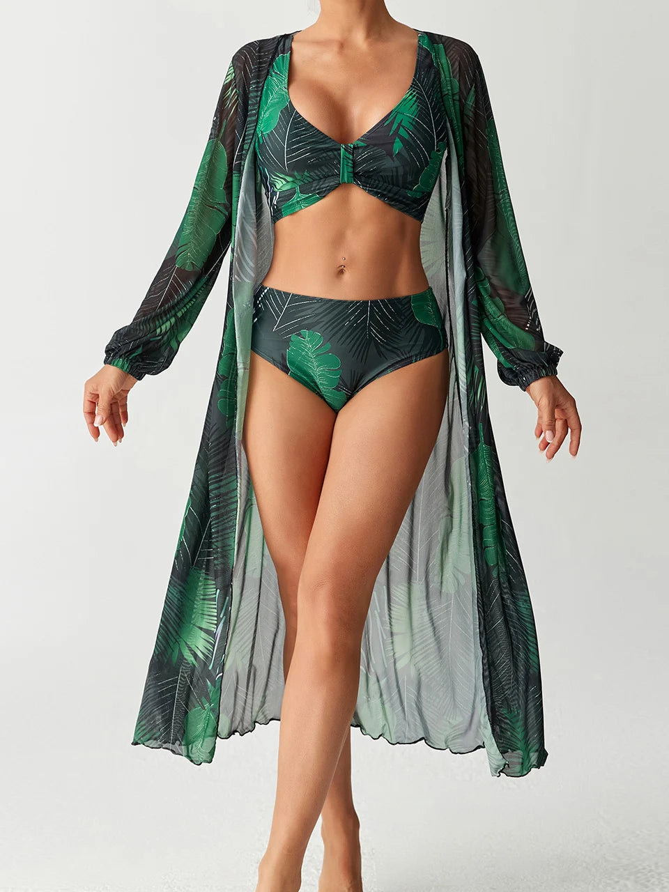 3 Pieces High Waist Bikini With Kimono Swimwear 2026 Women Printed Swimsuit Female Bathers Bathing Swimming Swim Suit Beachwear