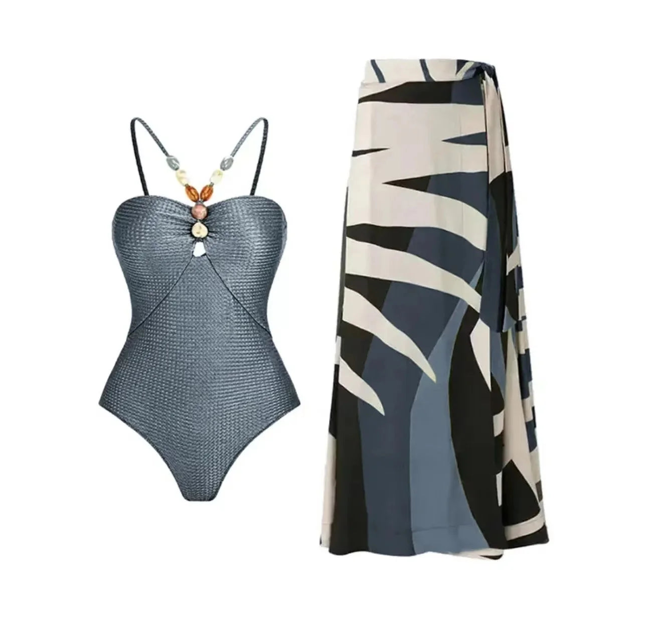 Printed One-Piece Bikini Set Women's Beachwear Tummy Covering Slimming Southeast Asian Sun Protection Style