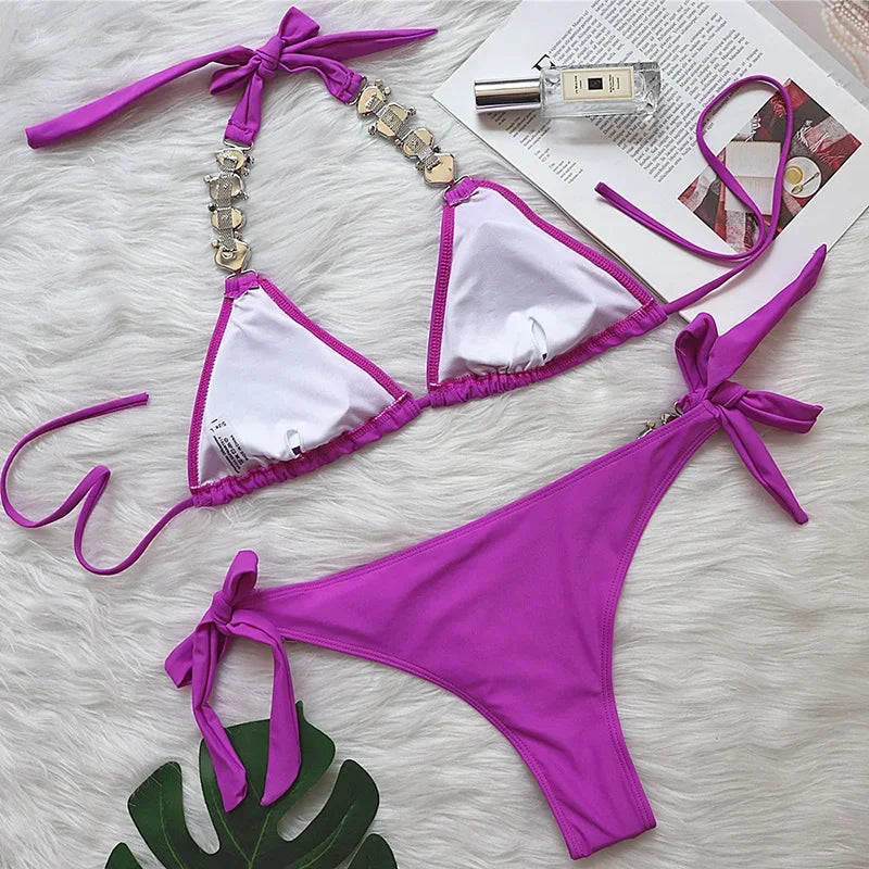Costume da bagno femminile con strass ingioiellati e diamanti Costume da bagno donna Costume da bagno bikini a due pezzi Costume da bagno brasiliano Swim Lady