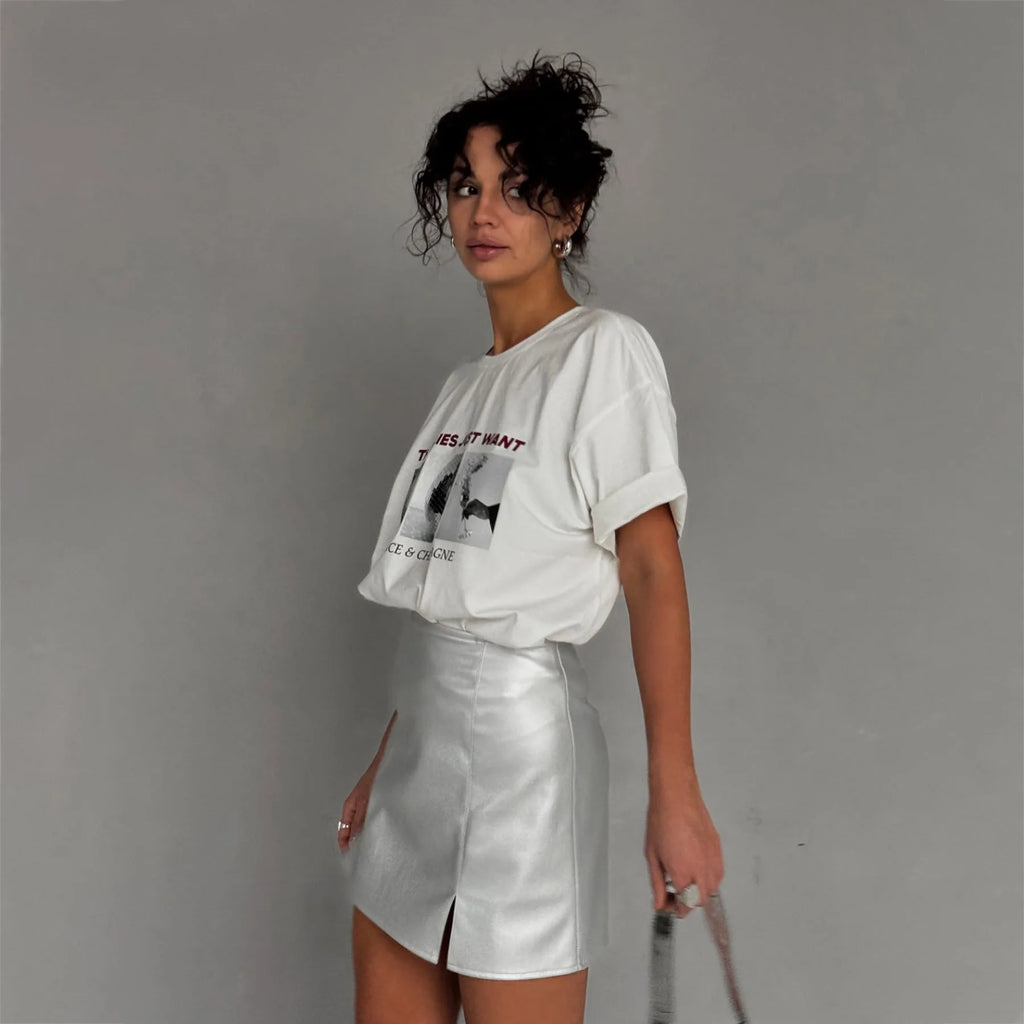 Moda europea americana lettera stampa grafica maglietta da donna anni '90 design Y2K Hip Hop High Street maniche corte coppia top