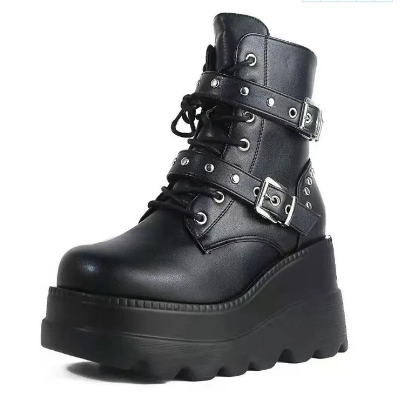 New Women Comfortable Ankle Boots Autumn Winter Round Toe Lace Up Shoes Women Outdoor Anti-slip Platform Boots Zapatos De Mujer