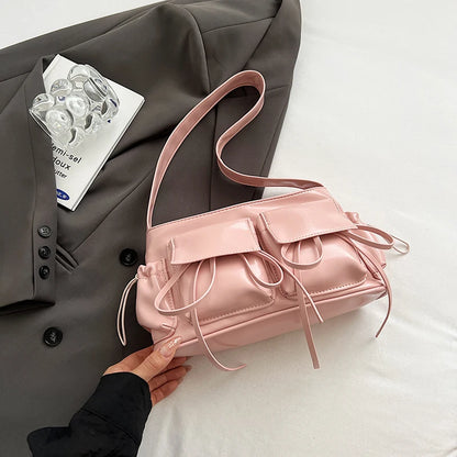 LEFTSIDE Borse a tracolla in pelle PU con design a doppia tasca per donna 2025 Borsa a tracolla di nuova tendenza della moda Borse da donna in argento