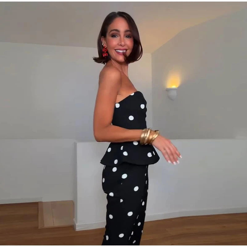 Elegante Tuta Intera da Donna a Pois Senza Maniche con Vita Stretta e Schiena Scoperta, Top a Tubino, Pagliaccetto Lungo da Donna, Moda Estiva 2026
