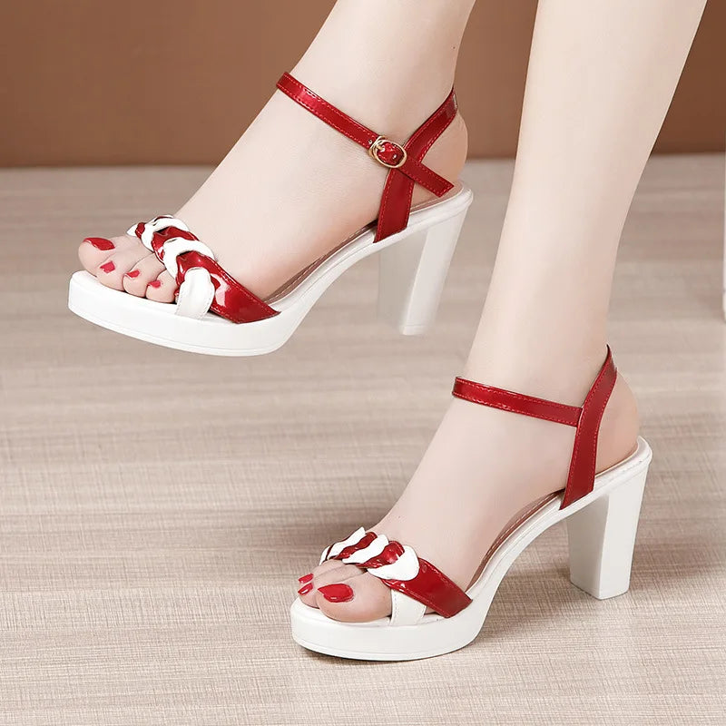 Sandali estivi in pelle di alta qualità per donna 8cm 10cm tacco alto 2024 taglia 32 33 43 piattaforma open toe scarpa elegante nero bianco