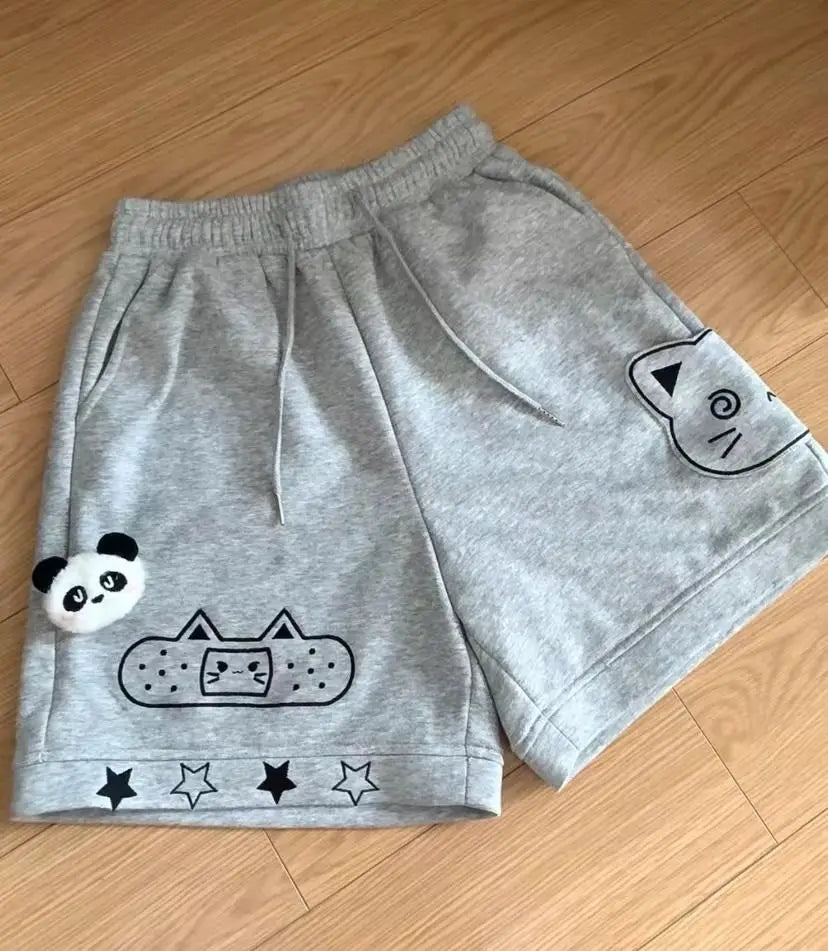 Pantaloncini Kawaii giapponesi da donna Pantaloni corti ricamati con gatto dolce Stile preppy Cute Anime Soft Girl Pantaloncini casual a gamba larga Nuovo