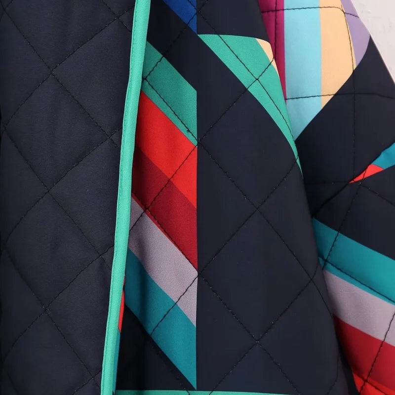 Giacca in cotone da donna, moda invernale, multicolore, aperta sul davanti, a maniche lunghe, con polsini larghi, stile trendy, abbigliamento casual