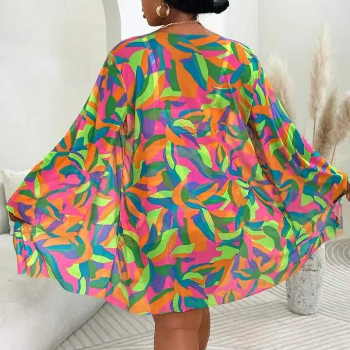 L-4XL Plus Size Set da 3 pezzi Bikini Cover Up Costume da bagno push up da donna Estate Mujer Costumi da bagno con controllo della pancia Set bikini oversize