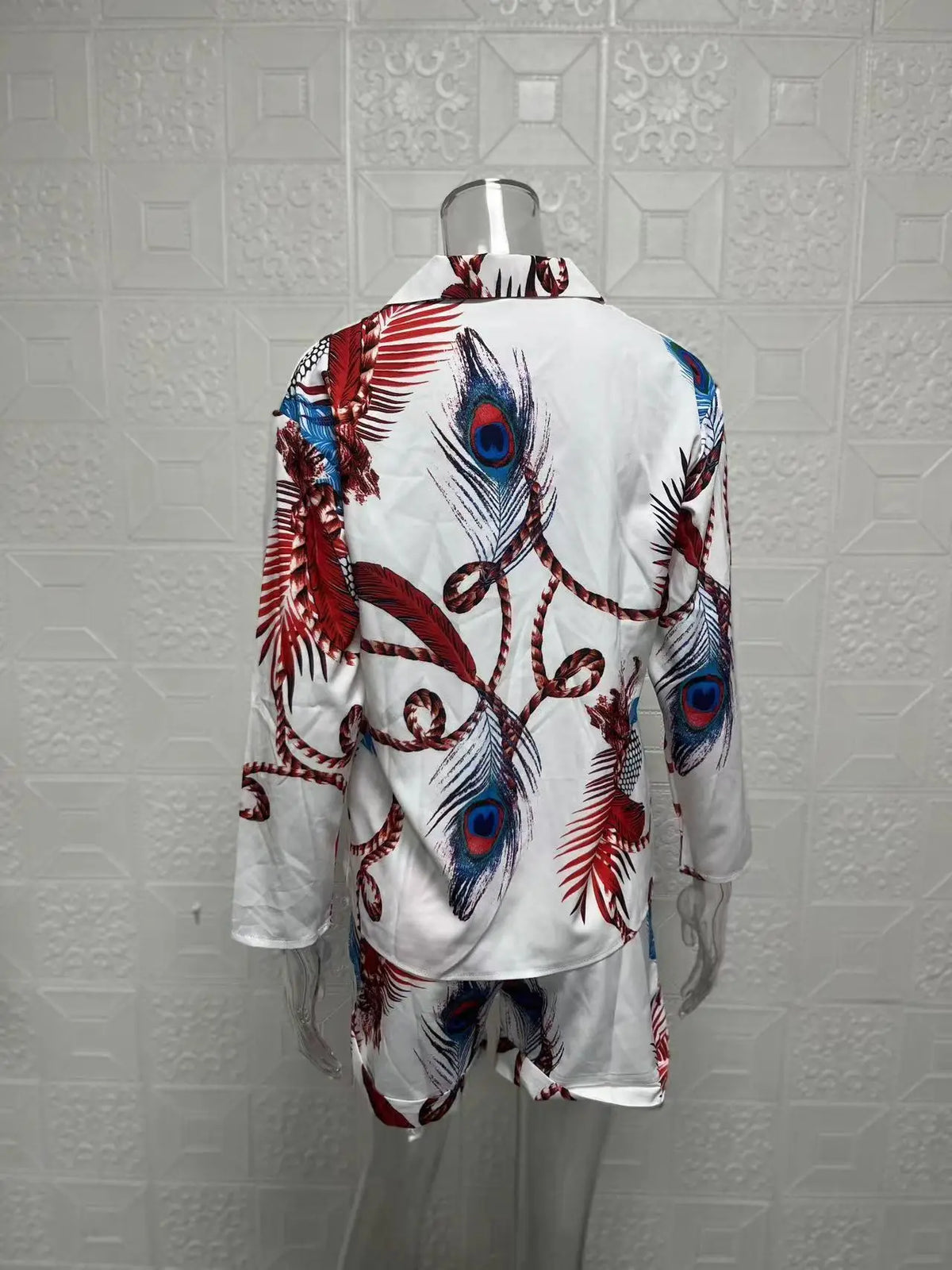 Camicie con stampa di lettere da donna estive Set da due pezzi Casual Collo rovesciato Manica lunga Camicette con cerniera Pantaloncini Abiti larghi Streetwear