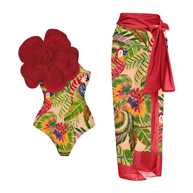 Costume da bagno floreale con stampa floreale con volant monospalla blu Set copricostume singolo micro monokini costumi da bagno sexy per ragazze Summer Beach