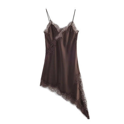 Abito da donna sexy con scollo a V in pizzo, elegante, con collo all'americana e orlo asimmetrico, nuova moda estate 2026, per feste e spiaggia