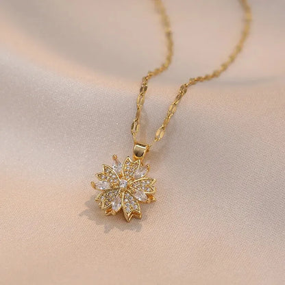 Collana con ciondolo fiore zircone rotante di lusso leggero per le donne Collane a catena ad alto senso di qualità color oro Regali di gioielli per feste