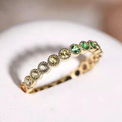Huitan Anelli di promessa con zirconi cubici arcobaleno colorati per le donne Accessori da sposa alla moda di lusso color oro Gioielli per ragazza