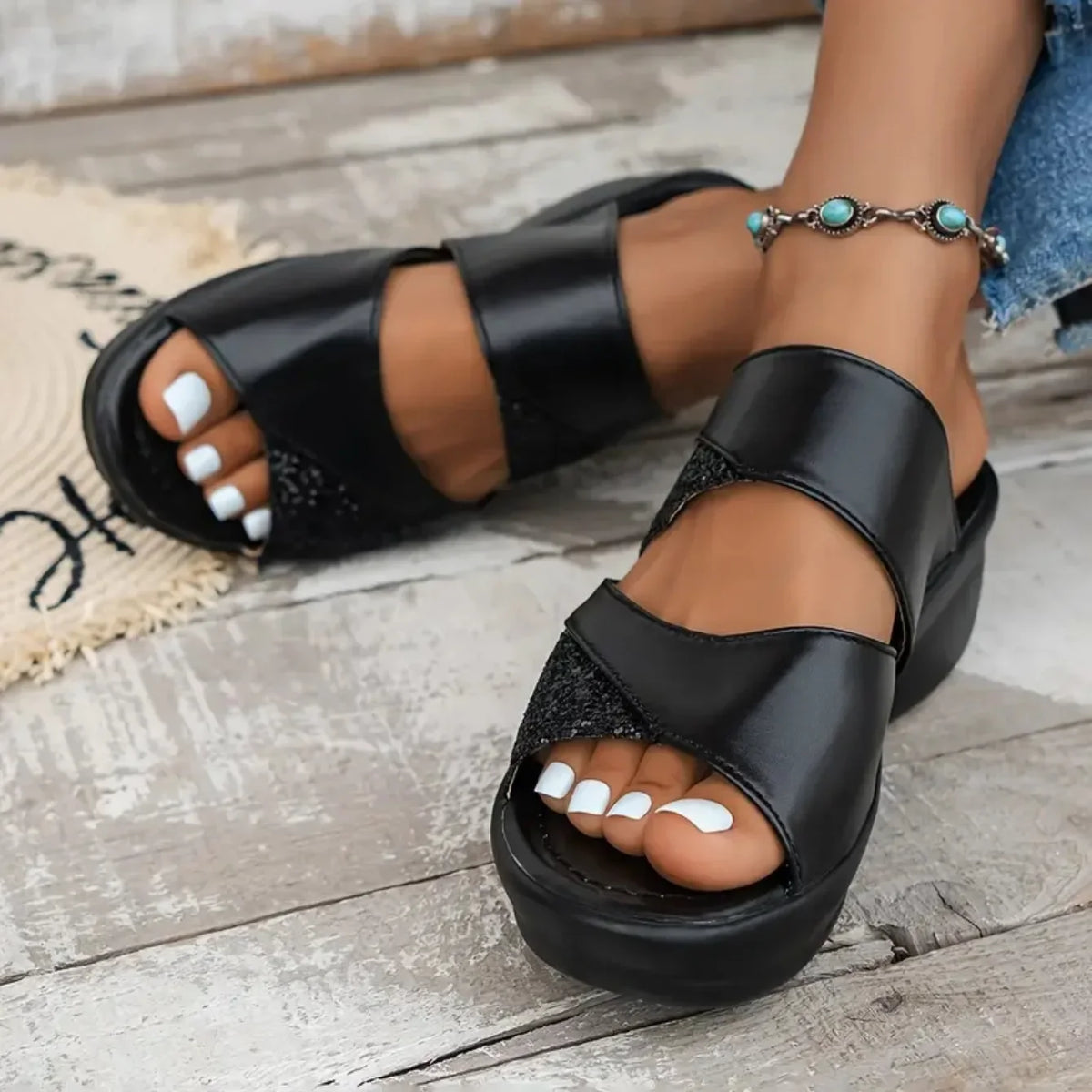 Pantofole con zeppa da donna piattaforma glitterata sandali comodi pantofole Casual con Sling Backs nuove scarpe estive per le donne diapositive da donna