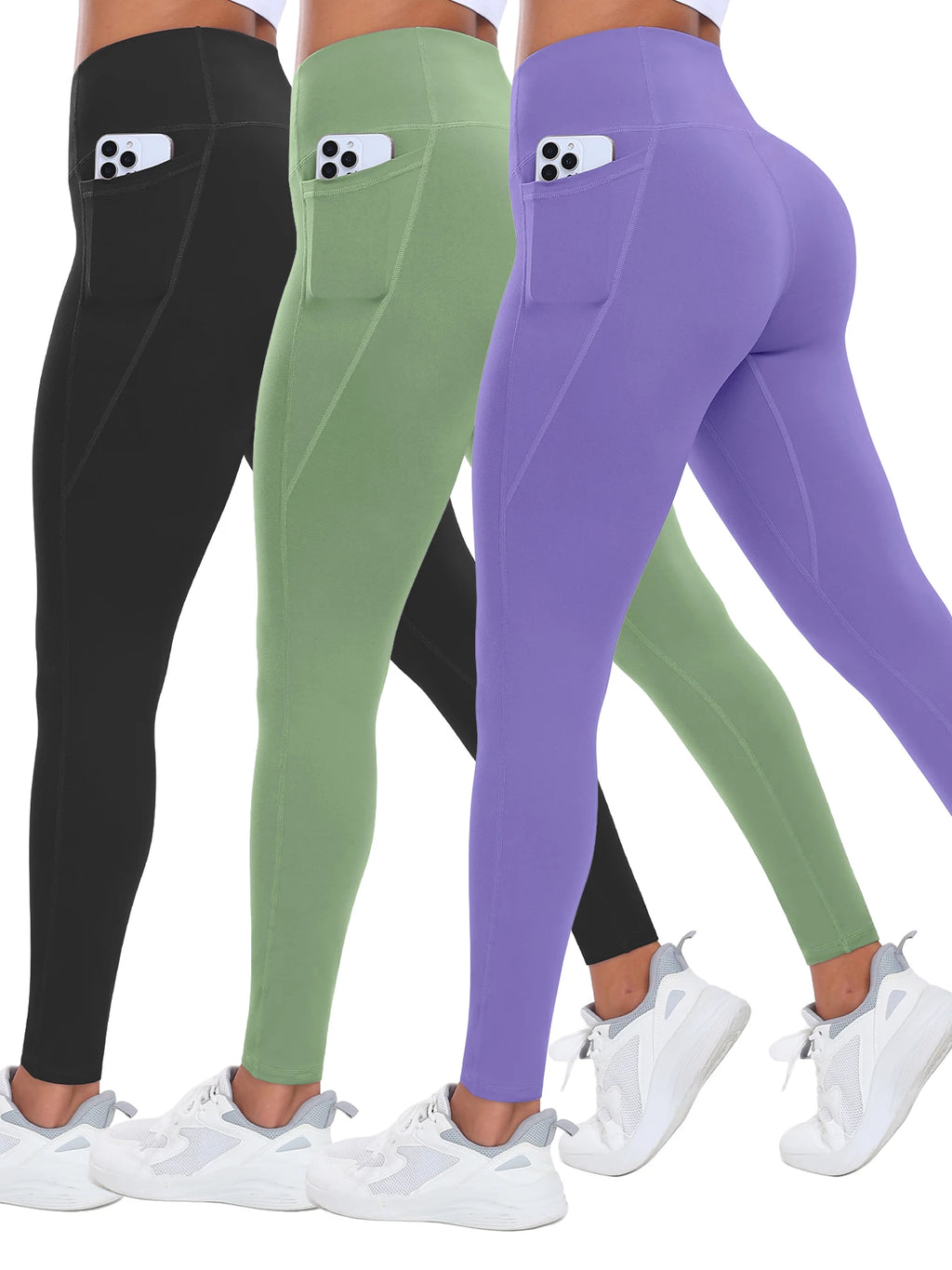 Leggings Sportivi da Donna con Tasche, Effetto Push-Up, Controllo Pancia, Vita Alta, Abbigliamento da Palestra