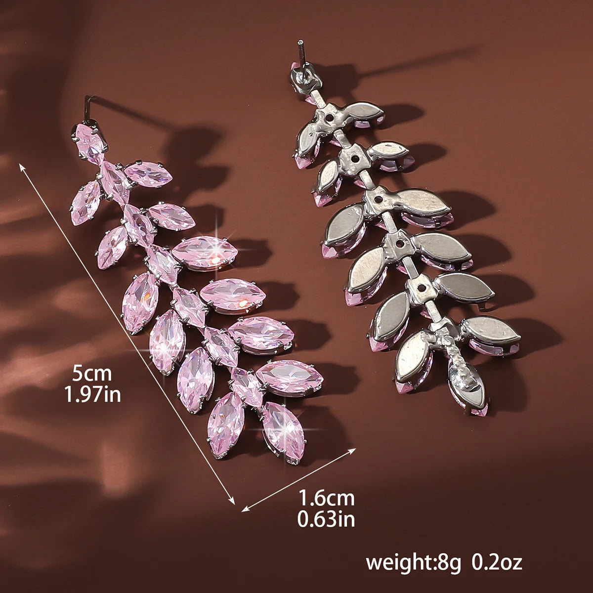 2 orecchini a forma di foglia di diamante con nappa lunga alla moda e di fascia alta per accessori per abiti da banchetto da donna