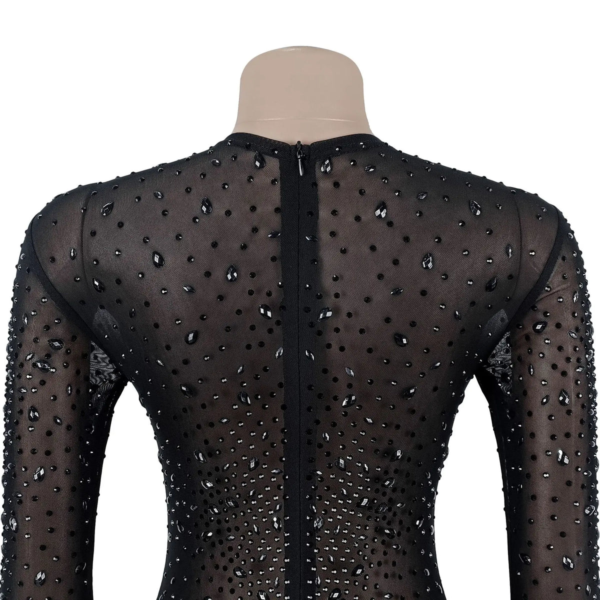 CM.YAYA Donne O-Collo Manica Lunga Maglia Diamanti Hot Strass Abito Lungo 2026 Compleanno Aderente Sirena Maxi Abiti Abiti