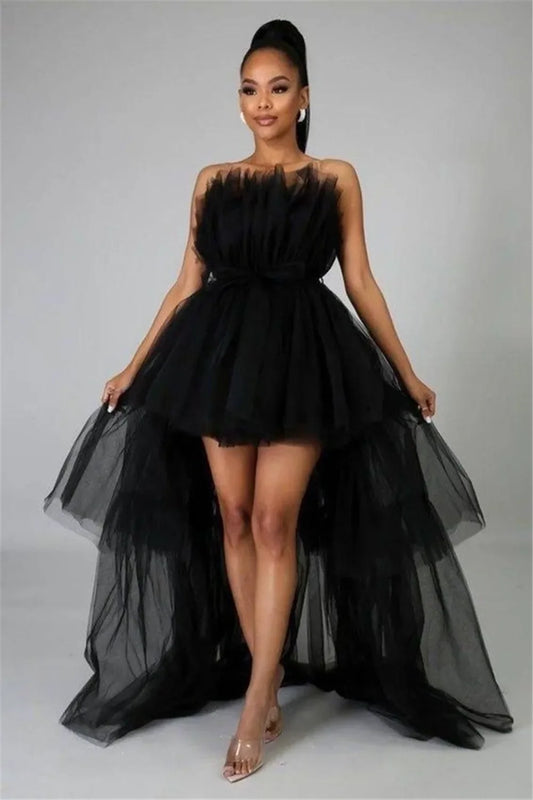 Elegante abito da cerimonia nuziale in tulle a rete per donna senza spalline con spalle scoperte abiti da sera a vita alta abiti da ballo per occasioni formali