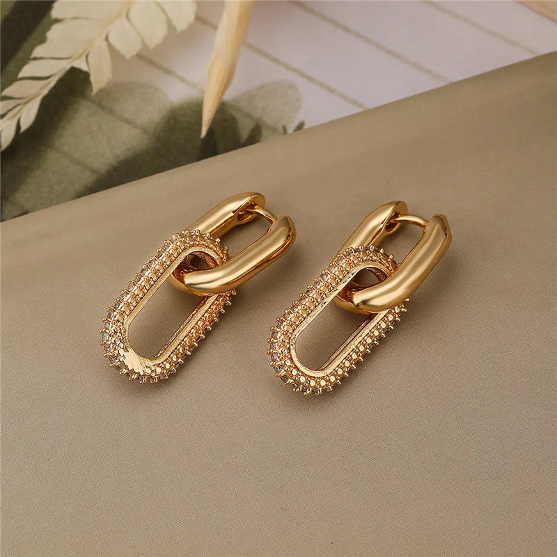 Orecchini pendenti con design retrò a doppio anello Orecchini rotondi geometrici color oro argento per donne Ragazze Punk Hip Hop Gioielli di moda G