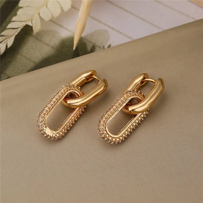 Orecchini pendenti con design retrò a doppio anello Orecchini rotondi geometrici color oro argento per donne Ragazze Punk Hip Hop Gioielli di moda G