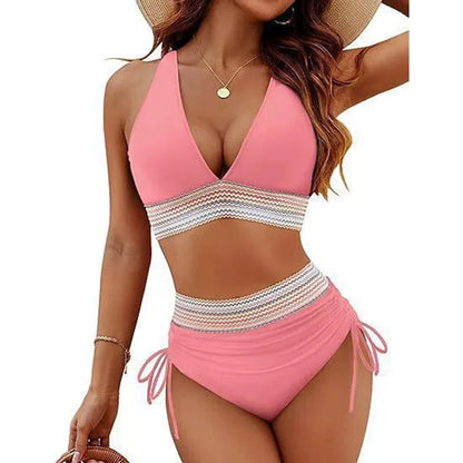 Ensemble de bikini sexy à col en V profond pour femme 2026, plage d'été avec coussin de poitrine, maillot de bain taille haute, bikini triangle à cordon de serrage