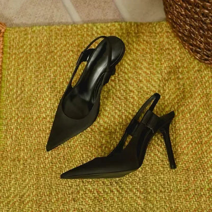 Sandales d'été pour femmes 2026 : Sandales de luxe à bride arrière pour femmes, à bout effilé, à enfiler, à talon aiguille fin, chaussures élégantes à talons pour femmes