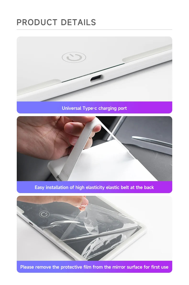 Fccemc Specchio per il trucco per visiera parasole per auto Touch screen a LED Luminosità regolabile Specchio per il trucco per interni auto Specchio per il trucco HD Specchio per il trucco di ricarica