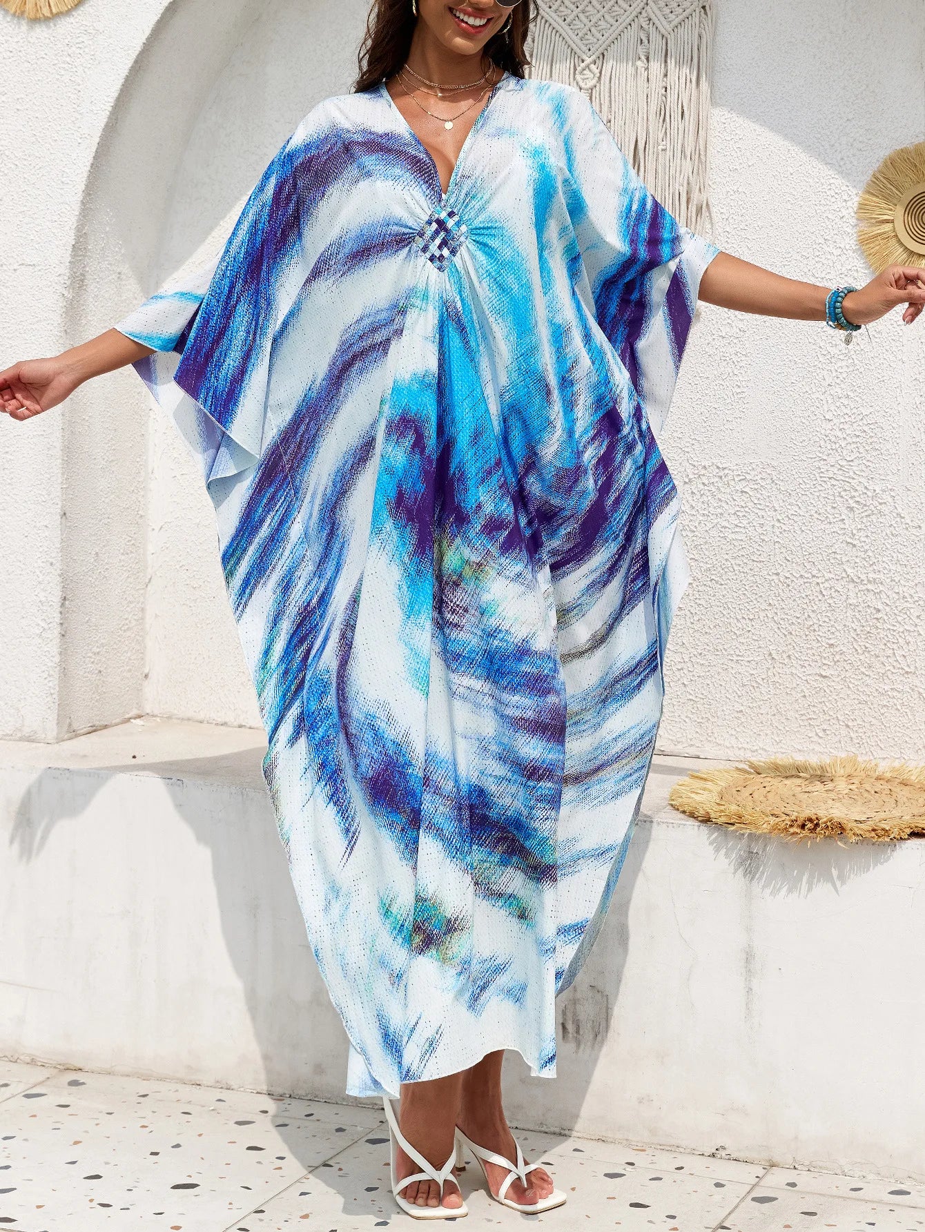 Abiti caftano da donna con stampa floreale taglie forti Costume da bagno taglie forti Copricostume estivo Abito da spiaggia caftano loungewear