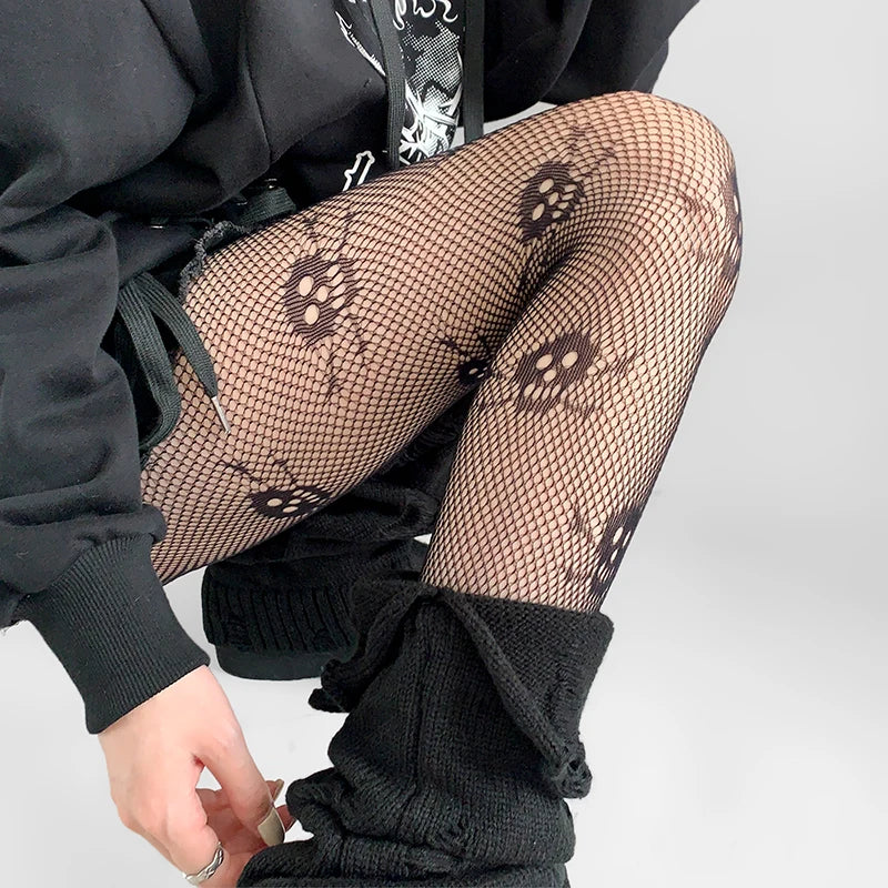 Donna Ragazze Moda Punk Gotico Calze a rete Serpente Teschio a righe Maglia Collant Mutandine Lolita Plus Size Collant Leggings