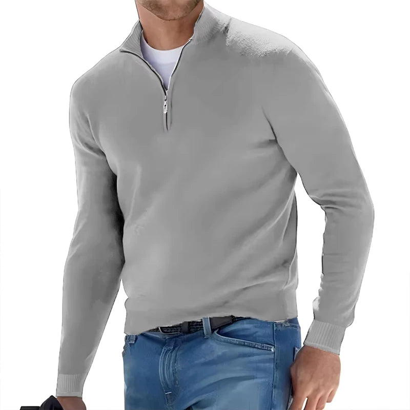 Felpa da uomo autunno Pullover caldo Tinta unita Mezza cerniera Maglione casual Slim scollo a V Manica lunga Felpe da uomo Top invernale
