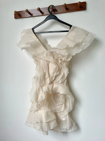 Y2K Mini abito con volant per donna Moda irregolare Abiti da vacanza al mare Estate Sexy con spalle scoperte Abiti da festa di compleanno 2025