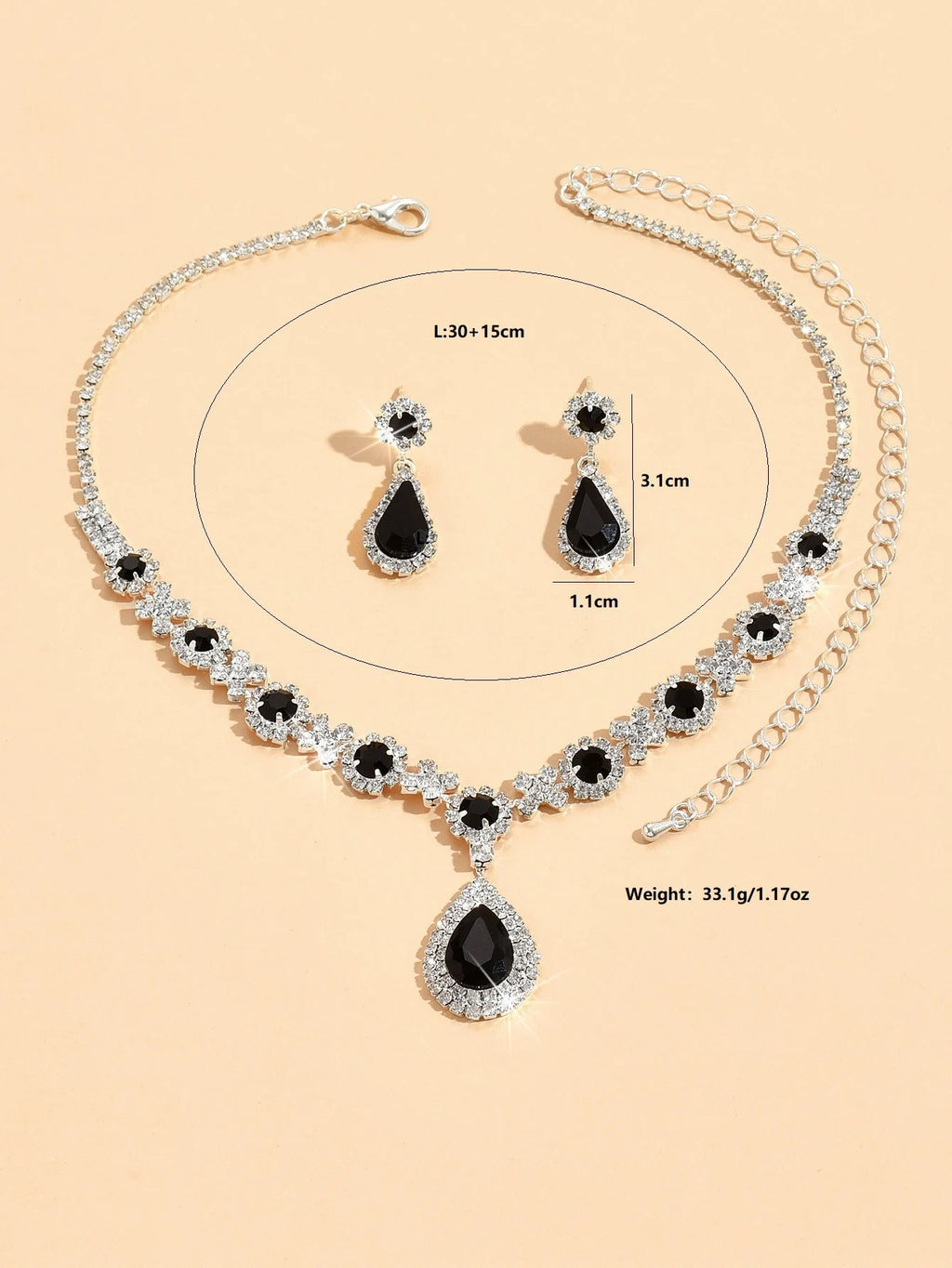 3 pezzi di collana da donna con gocce di cristallo e orecchini set per accessori per abiti da sera da sposa